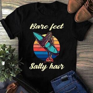 Surfing Bare Feet Salty Hair Summer Retro Graphic T-Shirt